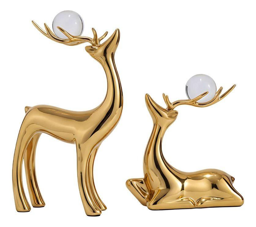 Figura Decorativa Adorno Pareja Ciervos Estilizados Jhn-0