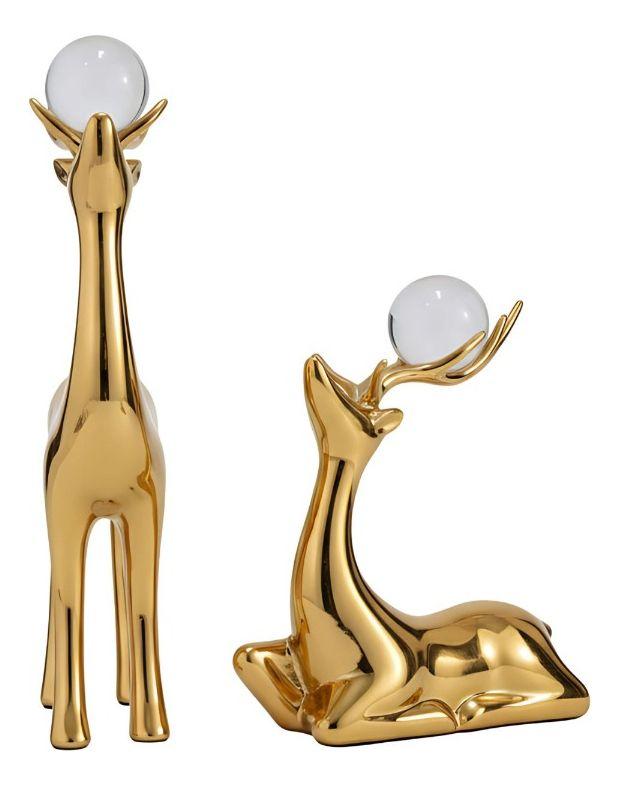 Figura Decorativa Adorno Pareja Ciervos Estilizados Jhn-1