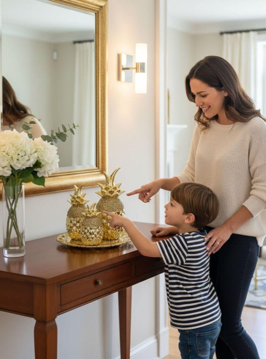 Set 3 Figura Decorativa Piña Elegante Adorno Mesa Centro Jhn-3