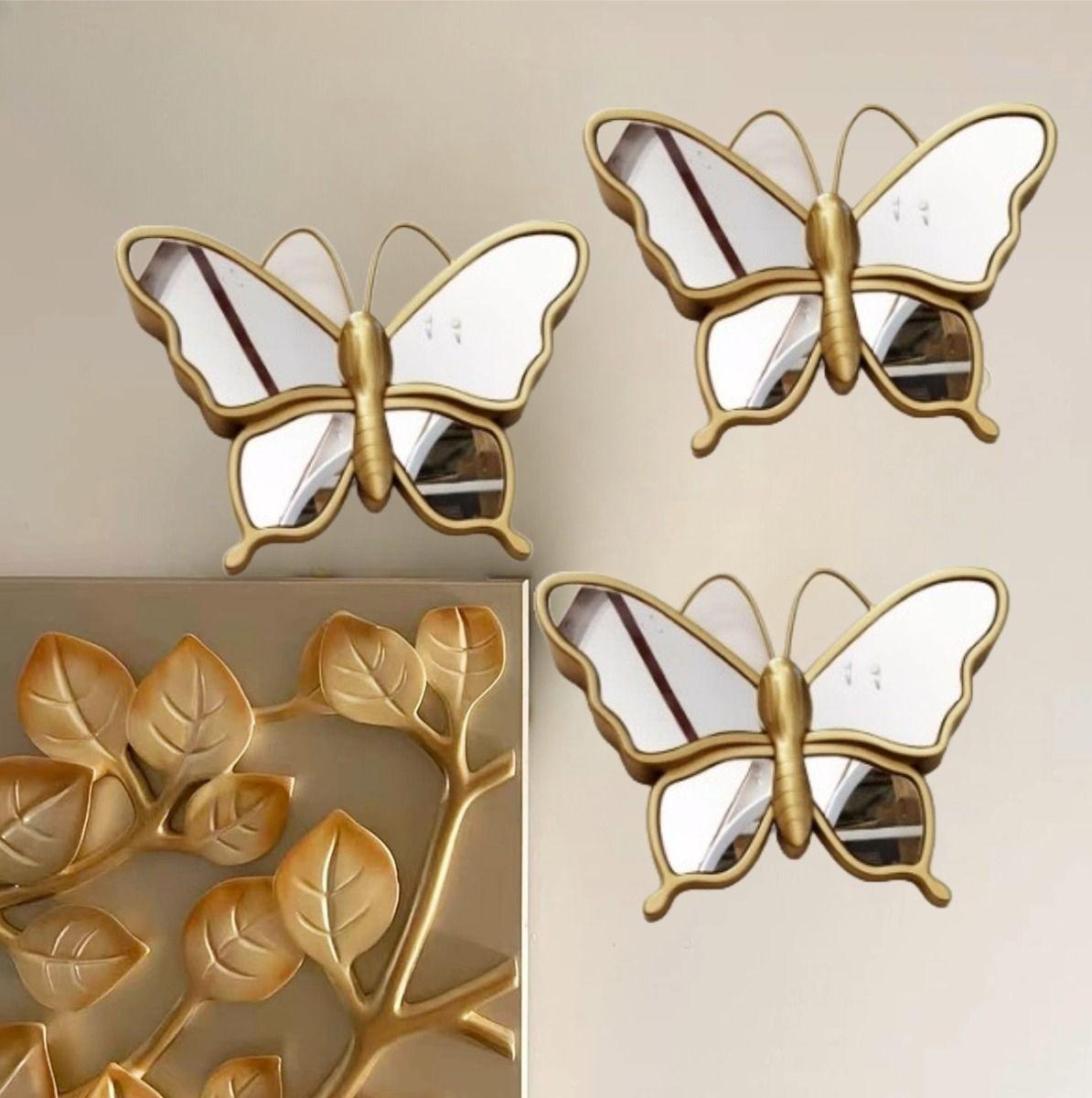 Set de 3 Espejos Mariposa Dorado Decoración Glamour Jhn-2