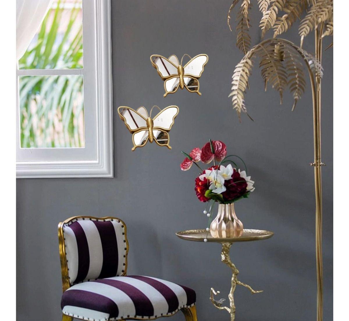 Set de 3 Espejos Mariposa Dorado Decoración Glamour Jhn-3