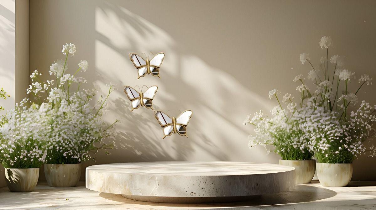 Set de 3 Espejos Mariposa Dorado Decoración Glamour Jhn-8
