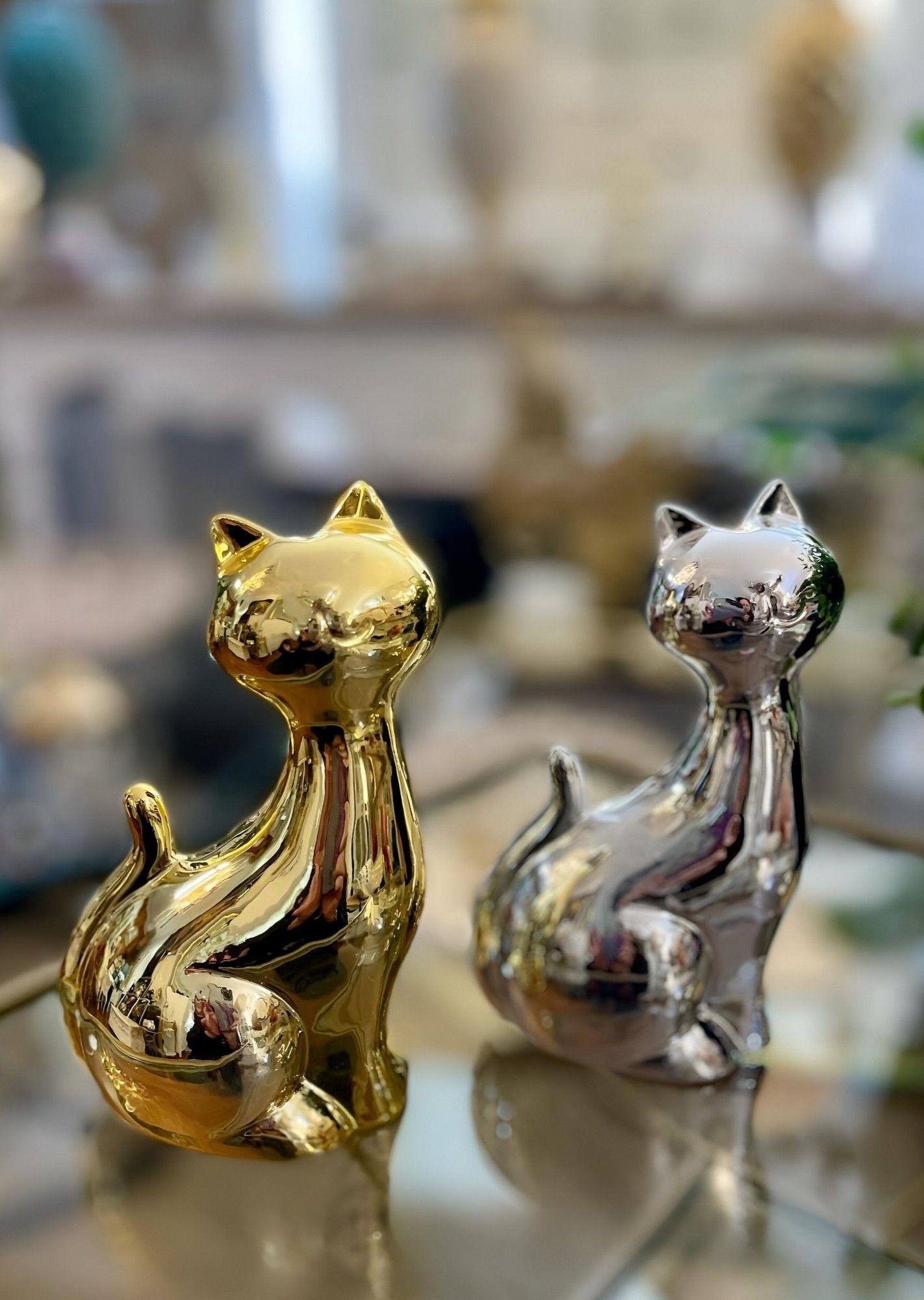 Set de 2 Estatuas Gatos Adorno Minimalista Decoración Jhn-3