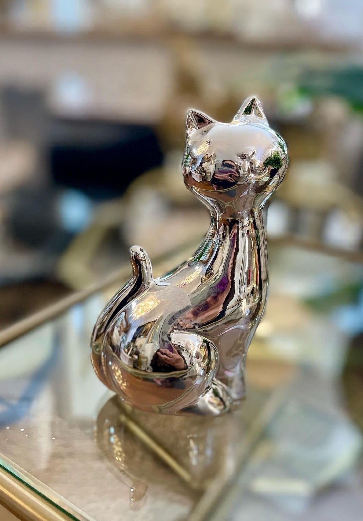 Set de 2 Estatuas Gatos Adorno Minimalista Decoración Jhn-4