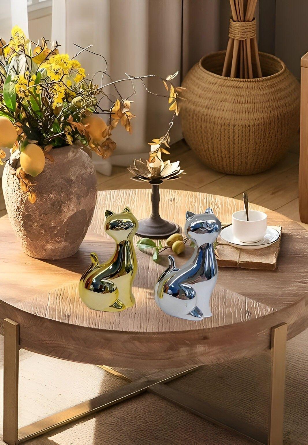 Set de 2 Estatuas Gatos Adorno Minimalista Decoración Jhn-6