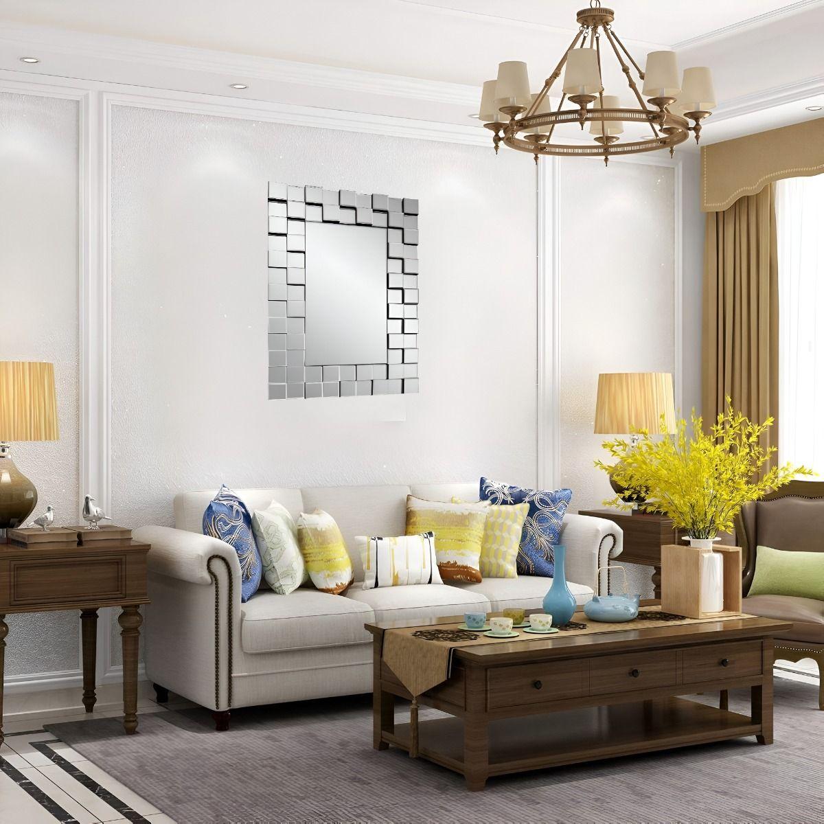 Espejo Pared Grande Decoración Elegante 3D Rectangular Jhn-7