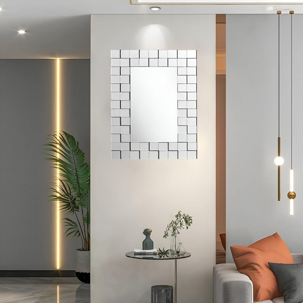 Espejo Pared Grande Decoración Elegante 3D Rectangular Jhn-8