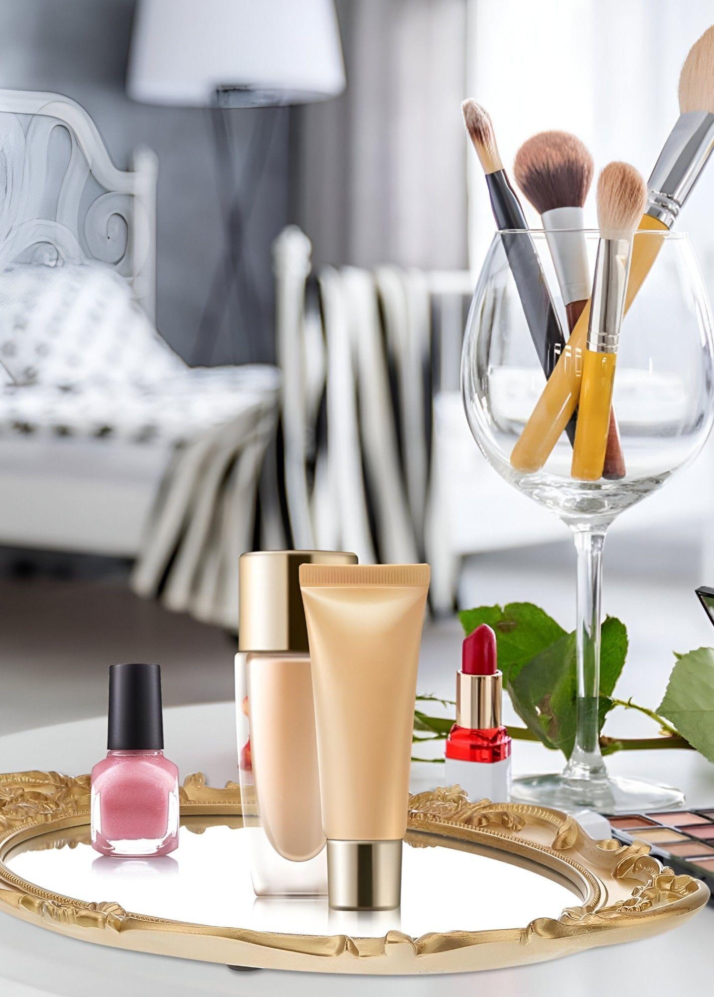 Set 2 Bandeja Espejo Dorada Decorativa Organizador Jhn-4