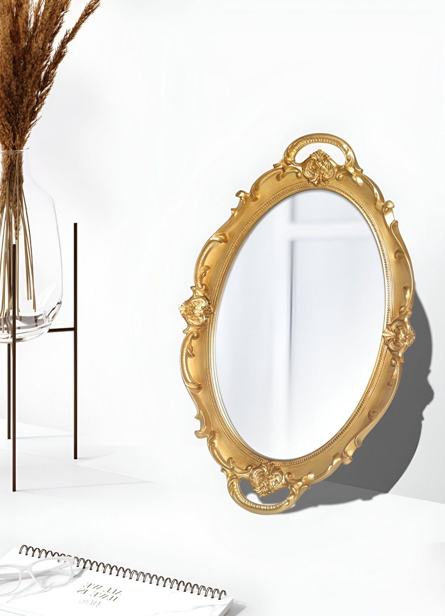 Set 2 Bandeja Espejo Dorada Decorativa Organizador Jhn-5