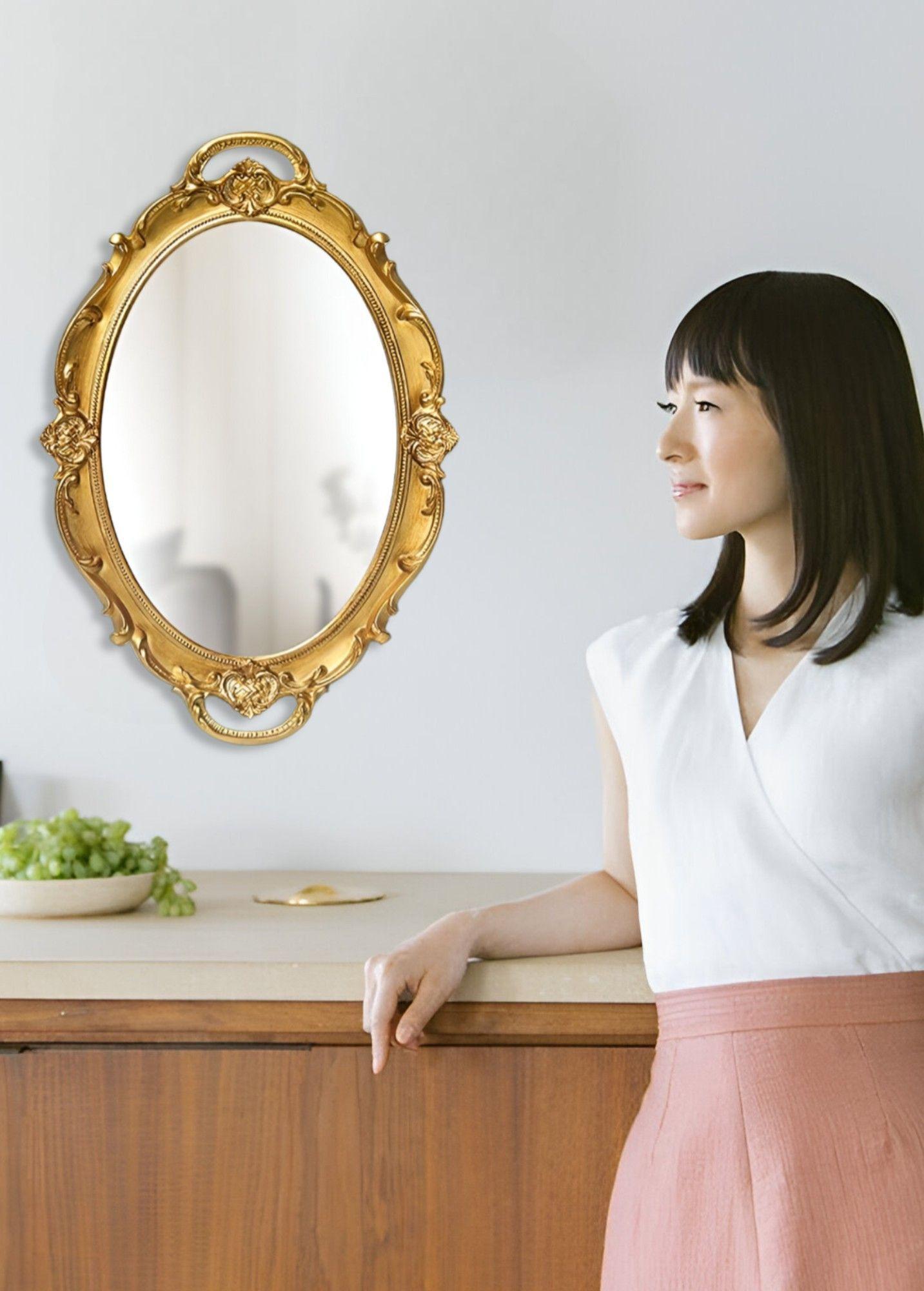 Set 2 Bandeja Espejo Dorada Decorativa Organizador Jhn-6