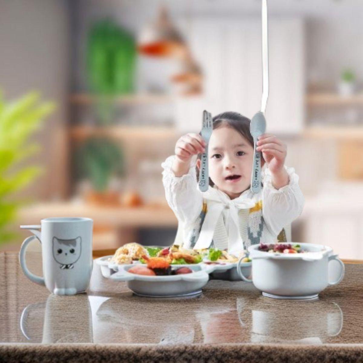 Set 3 Platos Silicona Forma Gato Entrenamiento Niños Lau-5