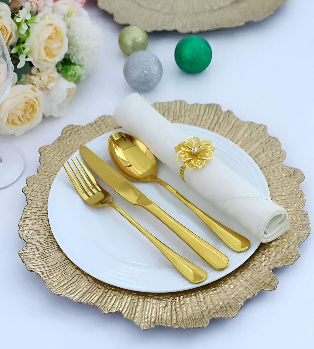 Set 3 Plato Redondo Dorado Arrecife Mesa Decorativo Jhn-8