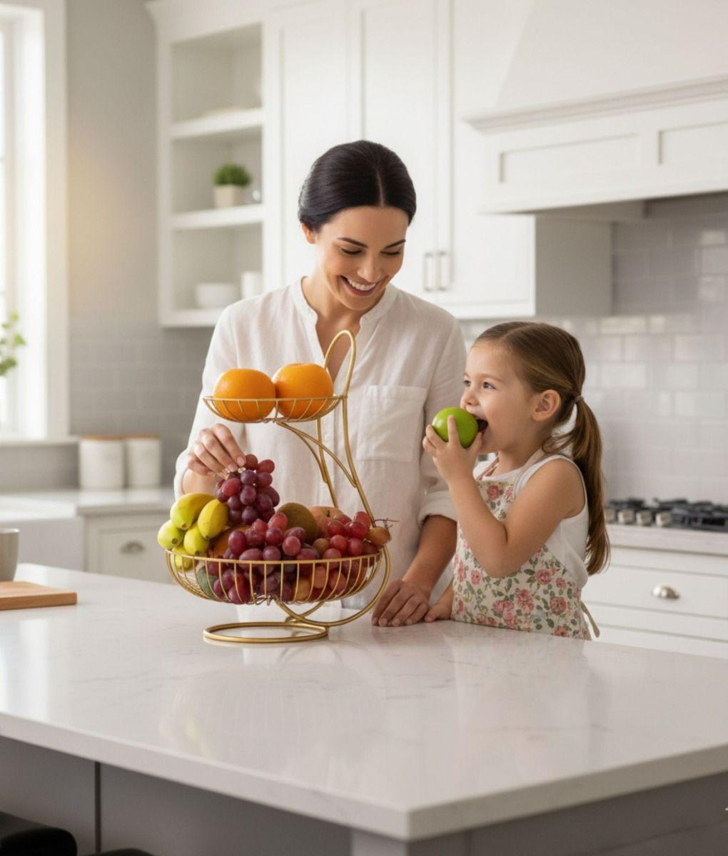 Frutero Decorativo Cesto Frutas Dos Niveles Mostrador Jhn-2