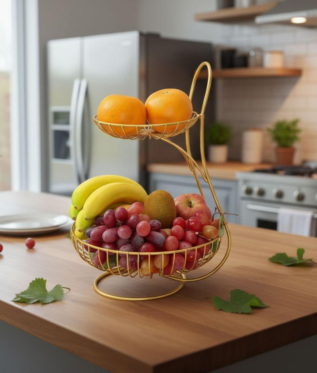 Frutero Decorativo Cesto Frutas Dos Niveles Mostrador Jhn-9