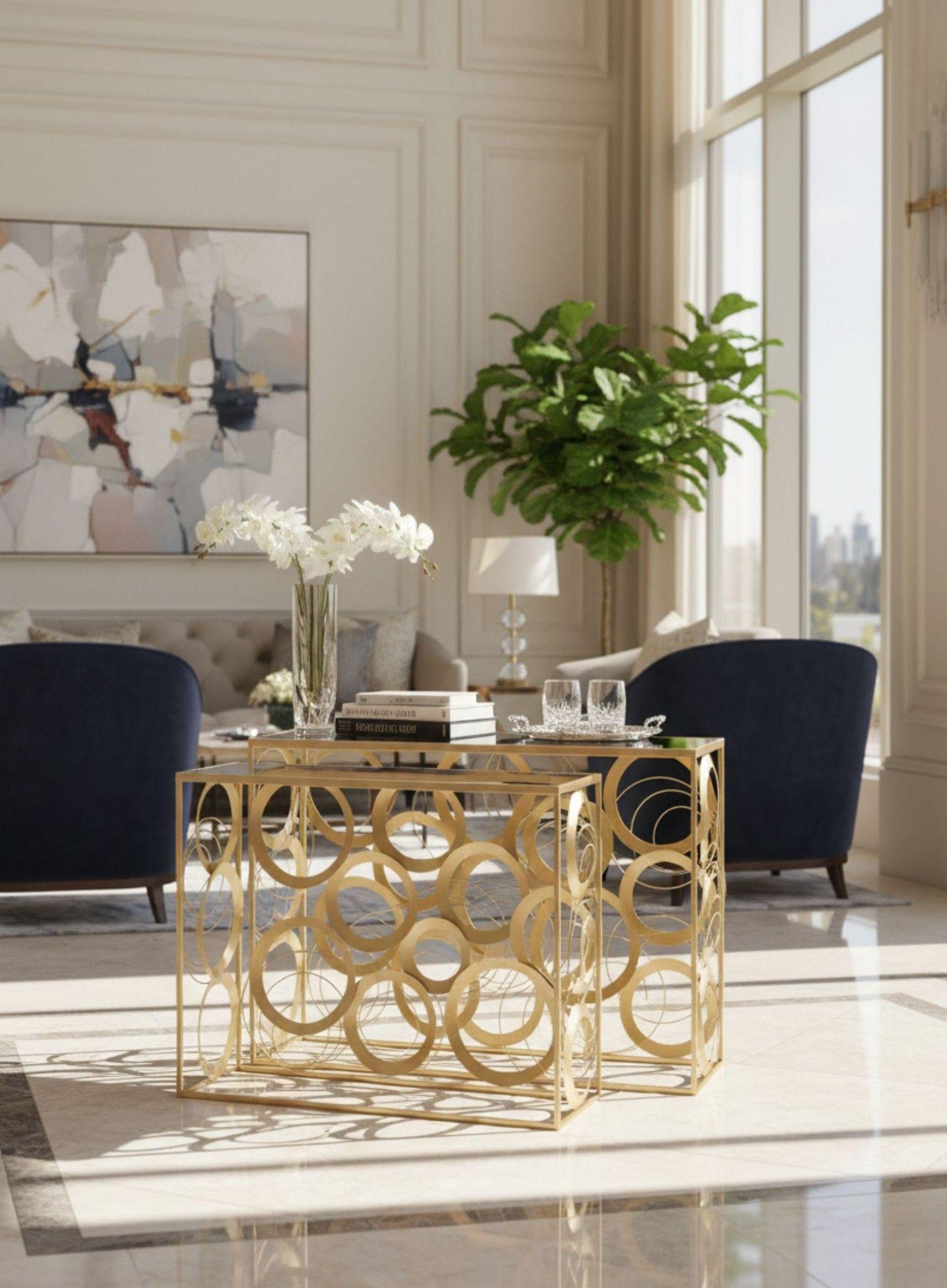 Set 2 Mesa Centro Decorativa Auxiliar Adorno Moderno Jhn-6