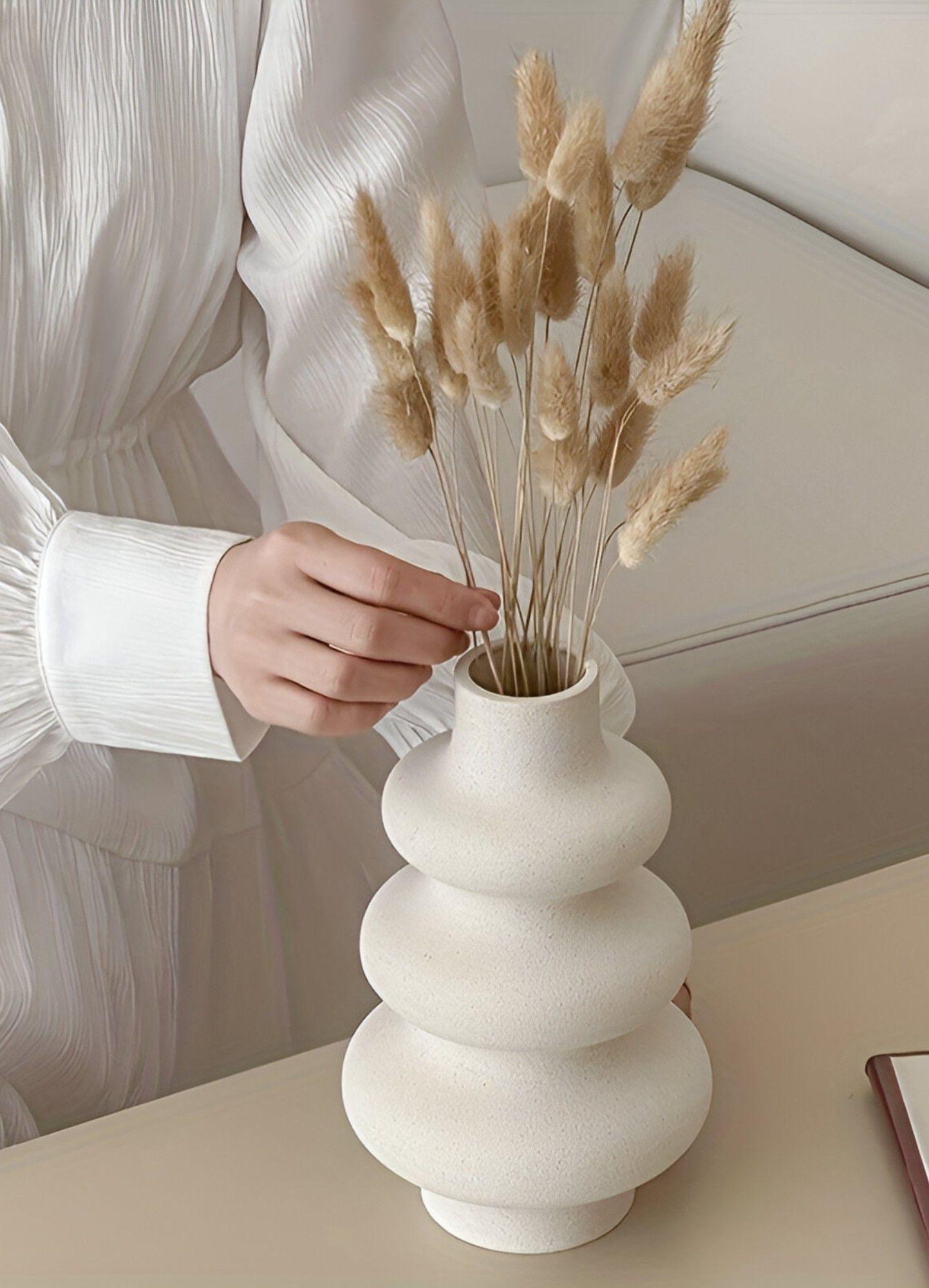 Jarrón Ondulado Moderno Flores Minimalista 21cm Jhn-2