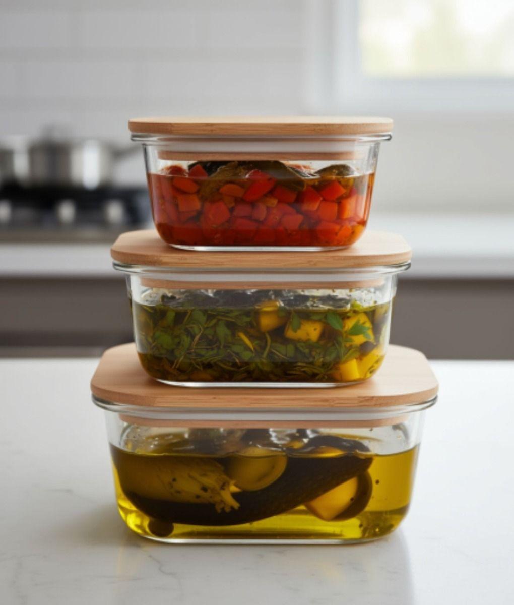 Juego 3 Bowl Almacenamiento Tapa Recipiente Organizador Jhn-7