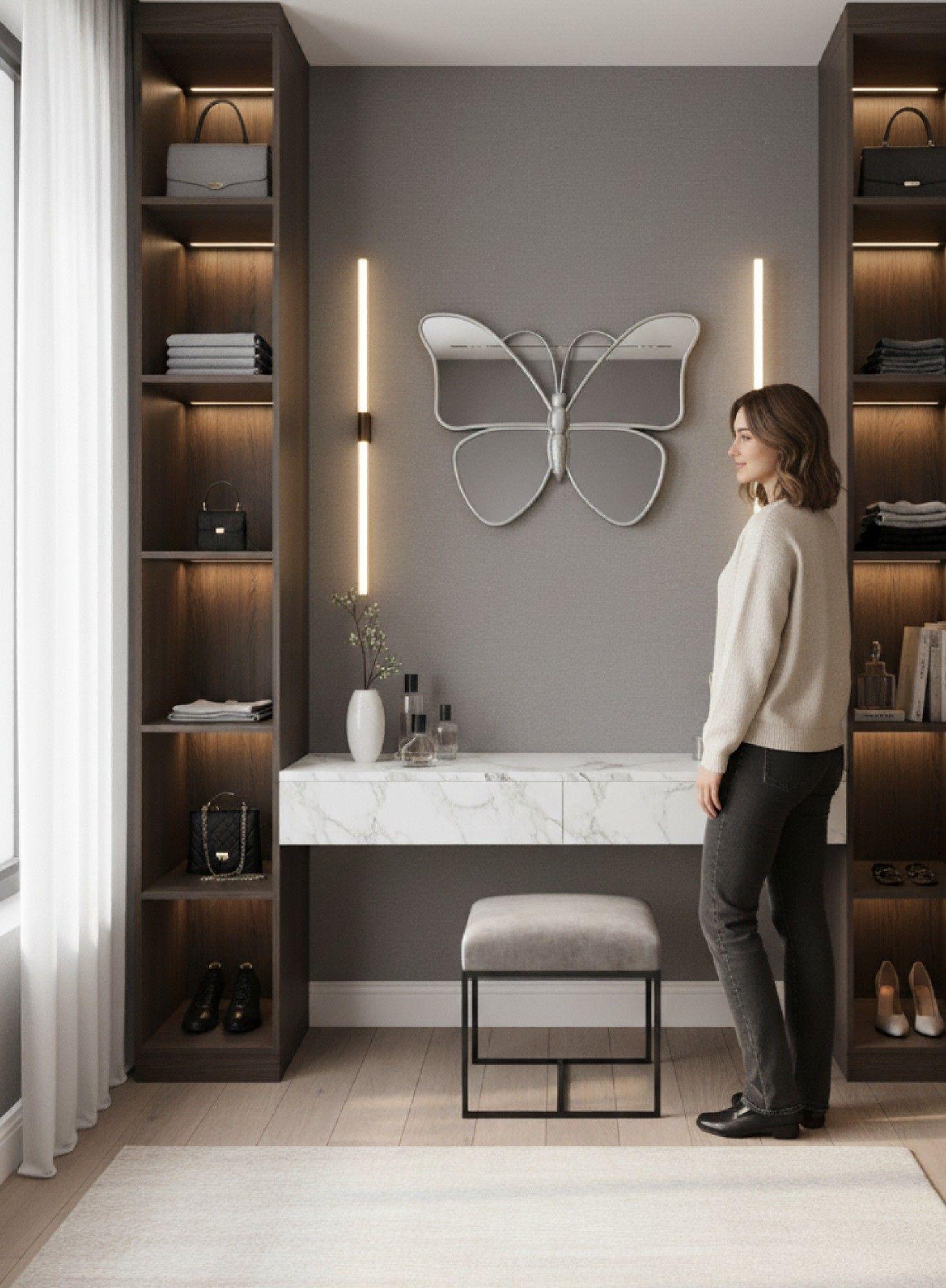 Espejo Decorativo Forma Mariposa Adorno Pared Hogar Jhn-2