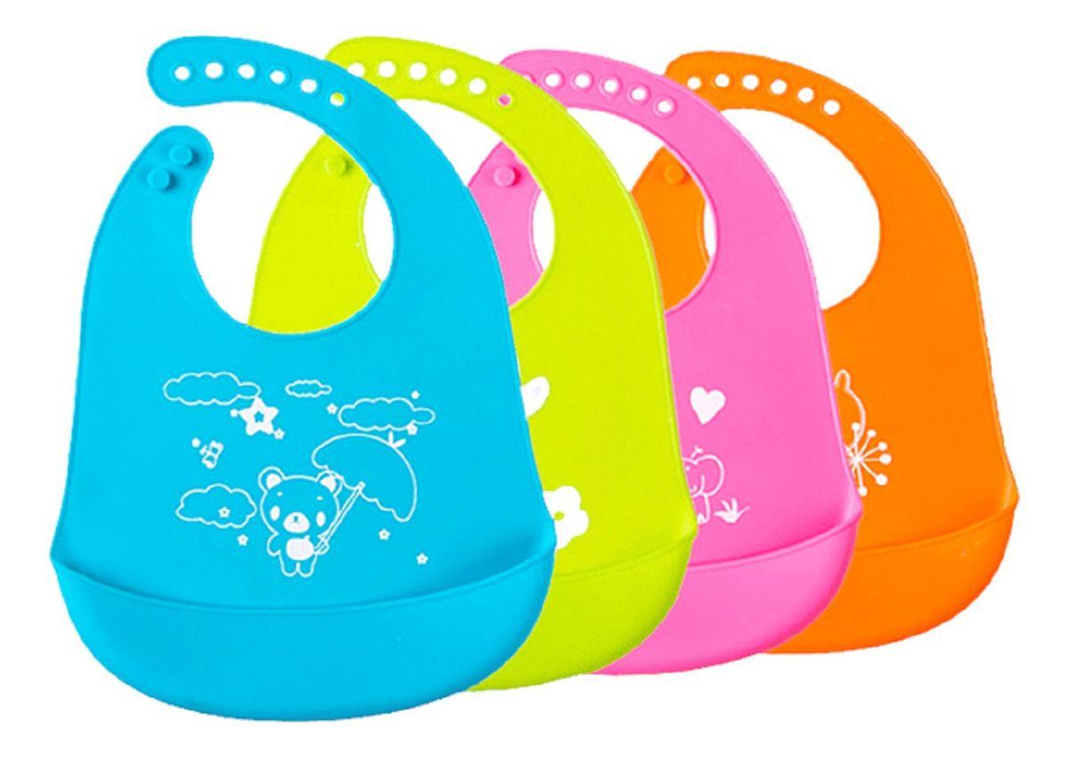 Set 4 Baberos Impermeables Silicona Antiderrame Bebes Lau-0