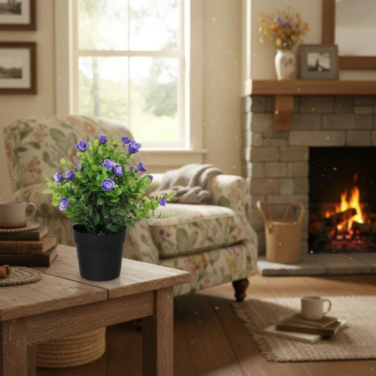 Set 2 Planta Artificial Mini Arbusto Rosas Silvestres Jhn-6
