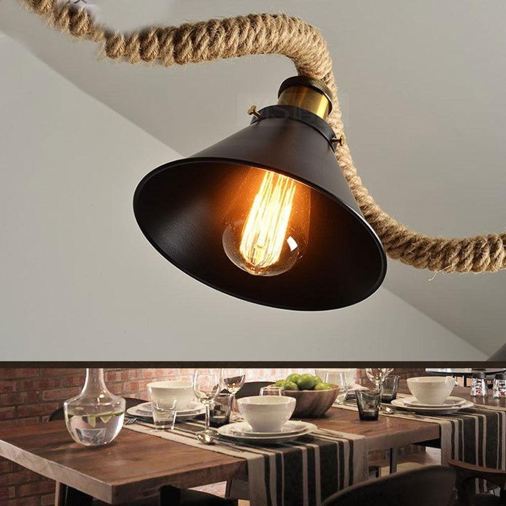Lampara Colgante Araña Interior Cáñamo Retro Bar Hogar Lau-1