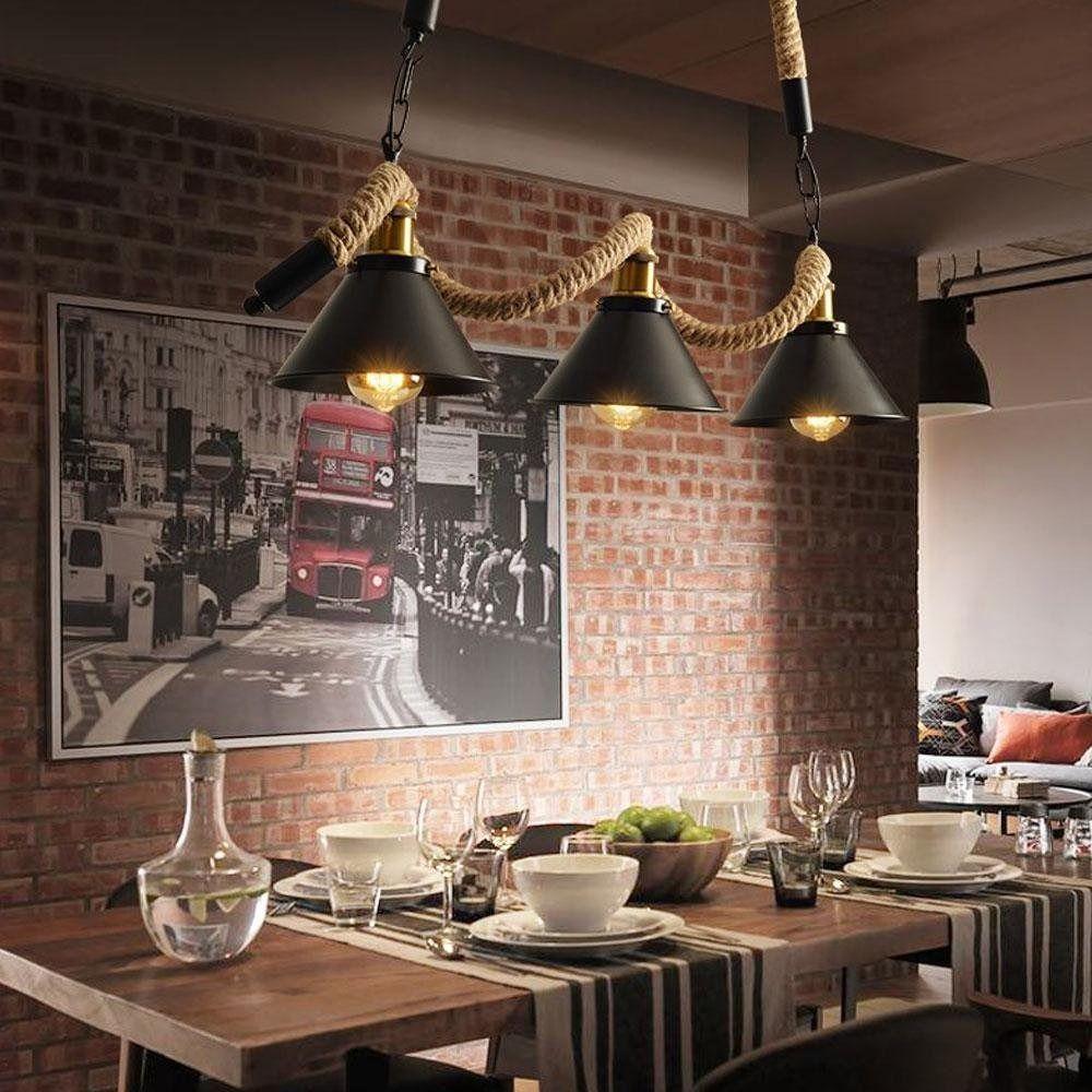 Lampara Colgante Araña Interior Cáñamo Retro Bar Hogar Lau-2