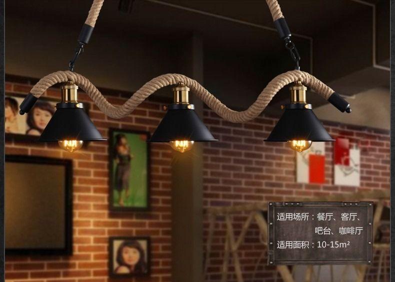 Lampara Colgante Araña Interior Cáñamo Retro Bar Hogar Lau-5