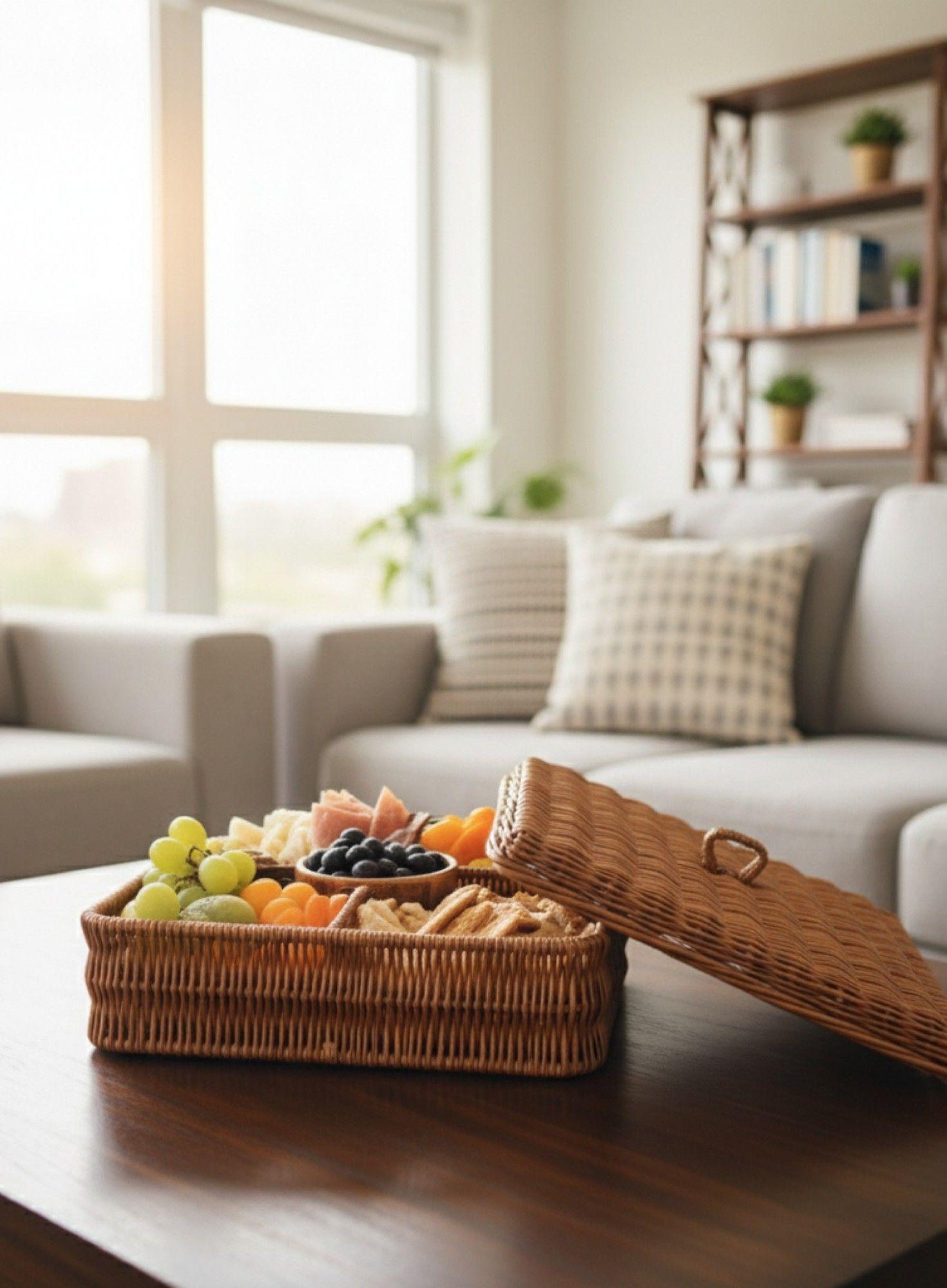 Canasto Decorativo Tapa Cesto Organizador Compartimentos Jhn-5