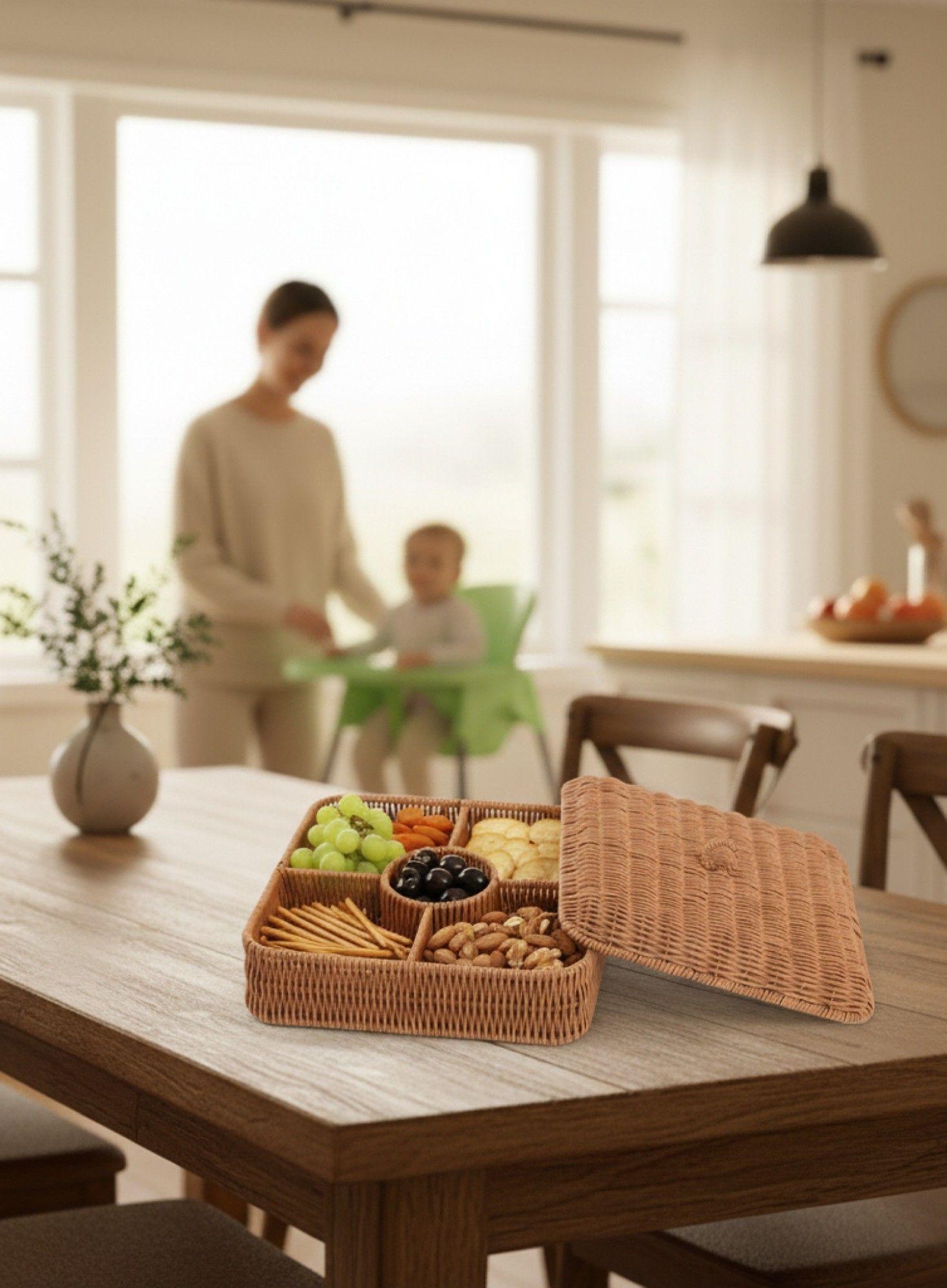 Canasto Decorativo Tapa Cesto Organizador Compartimentos Jhn-6