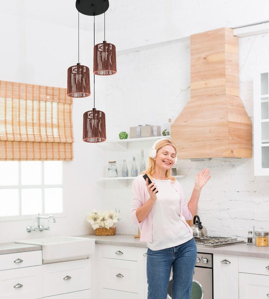 Lámpara Colgante Natural Tejida Decorativa 3 Luces Jhn-2