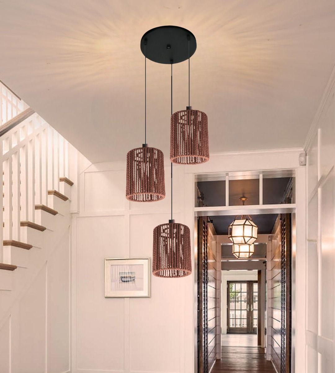 Lámpara Colgante Natural Tejida Decorativa 3 Luces Jhn-5