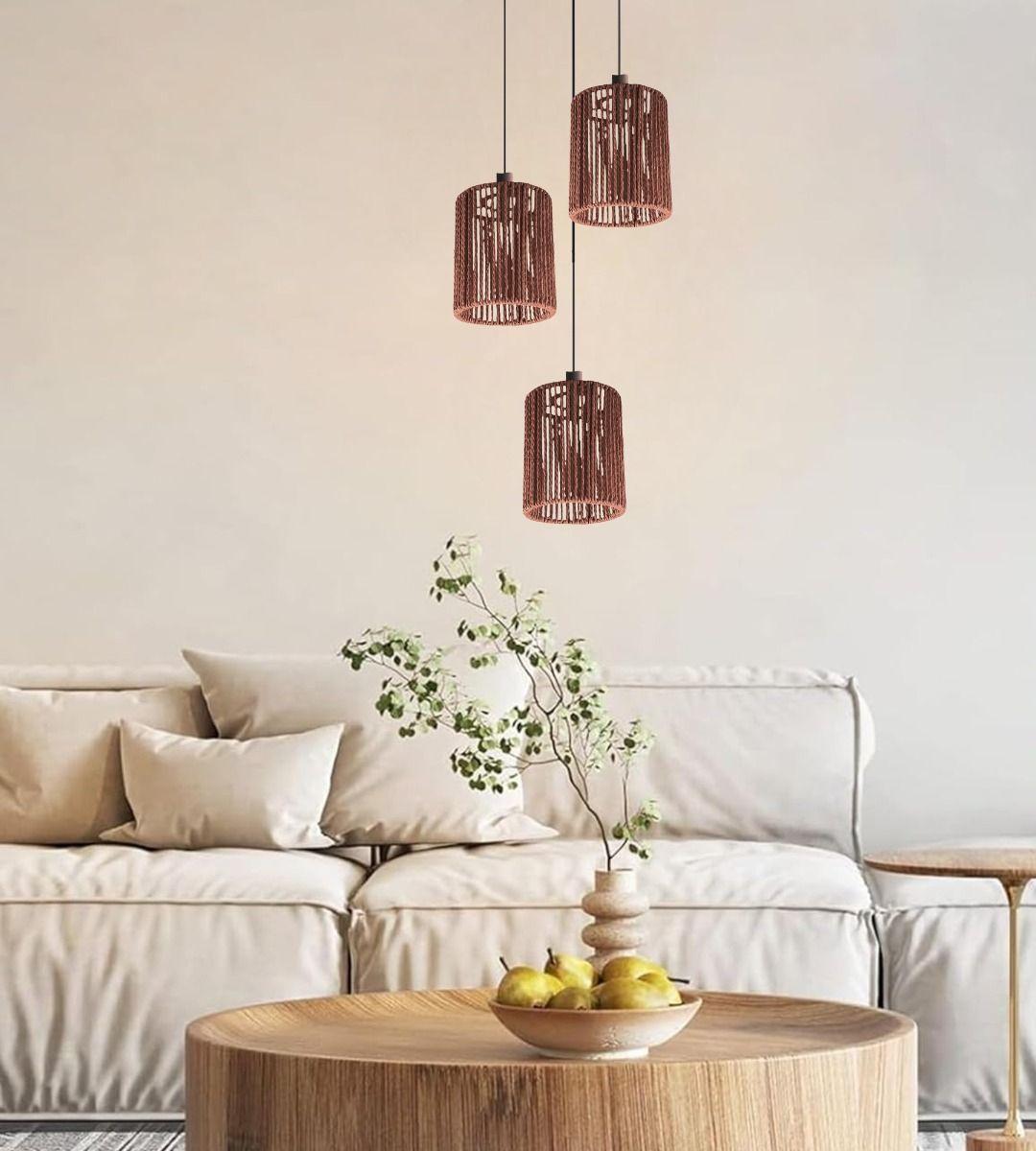 Lámpara Colgante Natural Tejida Decorativa 3 Luces Jhn-6