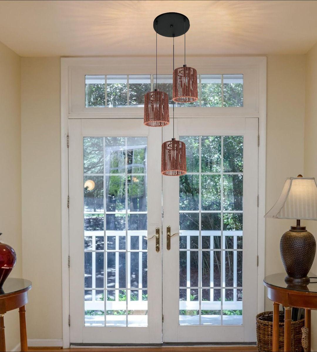 Lámpara Colgante Natural Tejida Decorativa 3 Luces Jhn-7