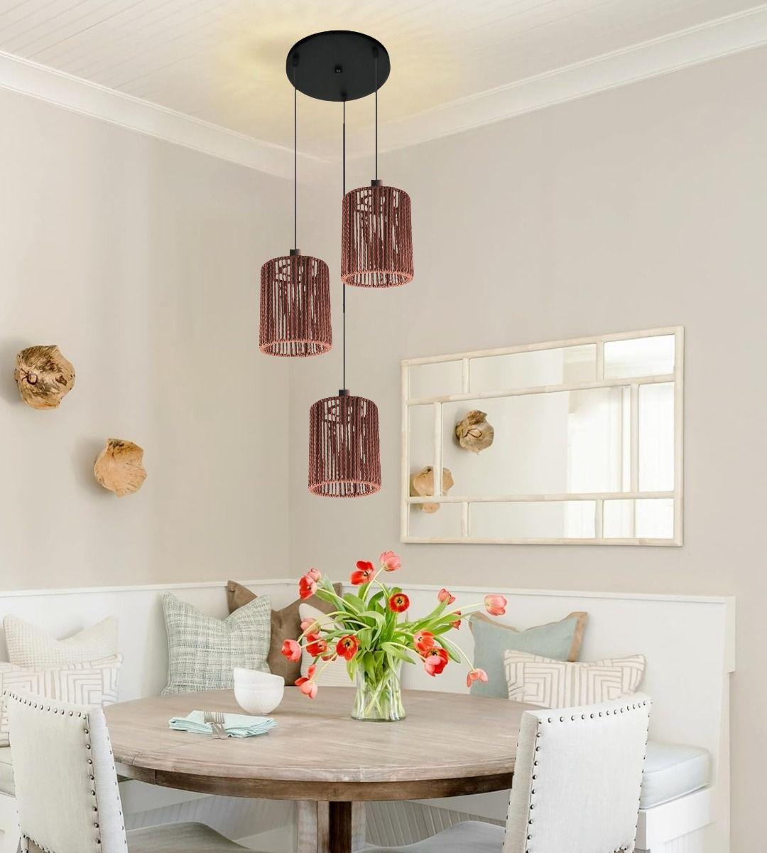 Lámpara Colgante Natural Tejida Decorativa 3 Luces Jhn-8