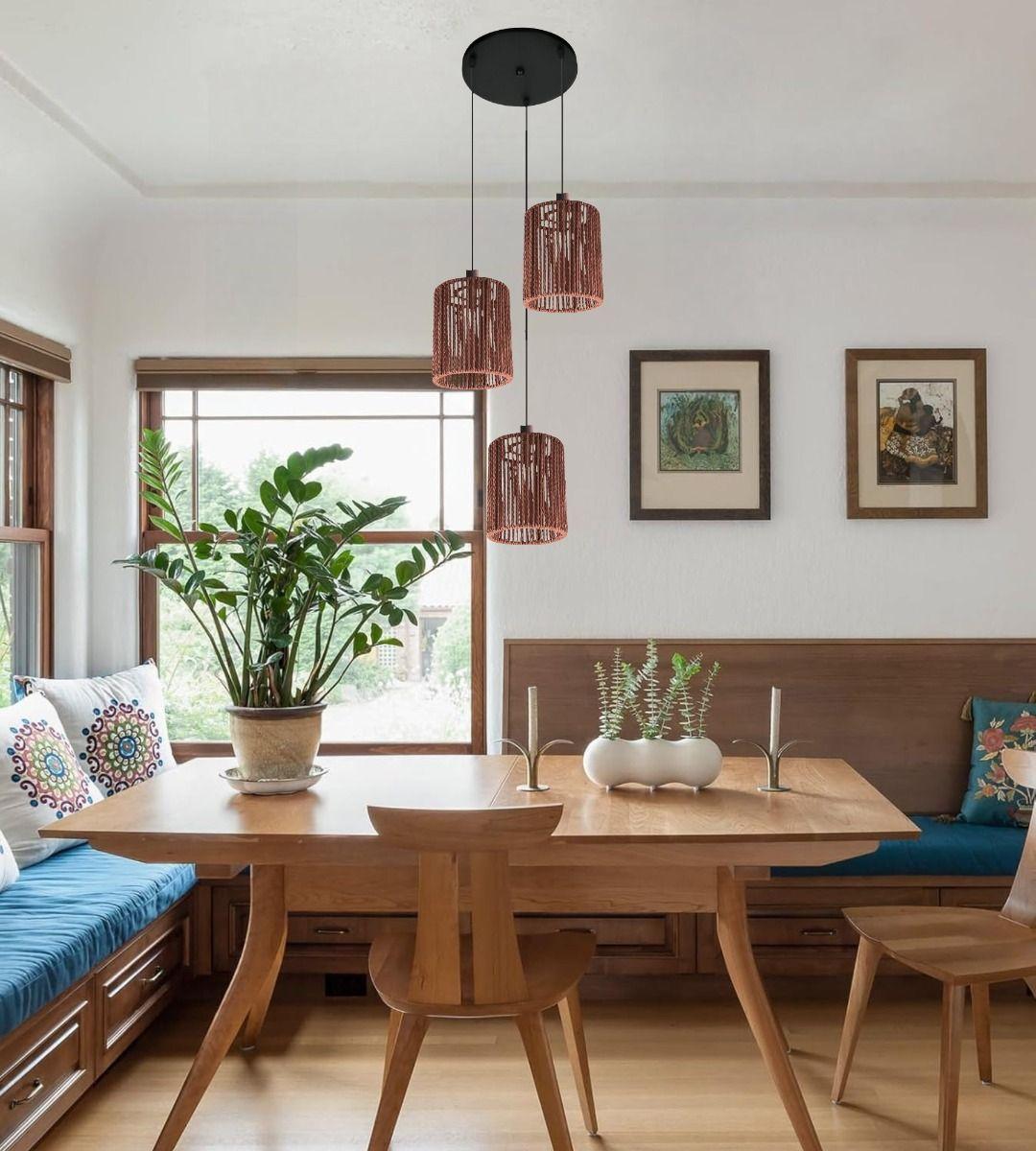 Lámpara Colgante Natural Tejida Decorativa 3 Luces Jhn-9
