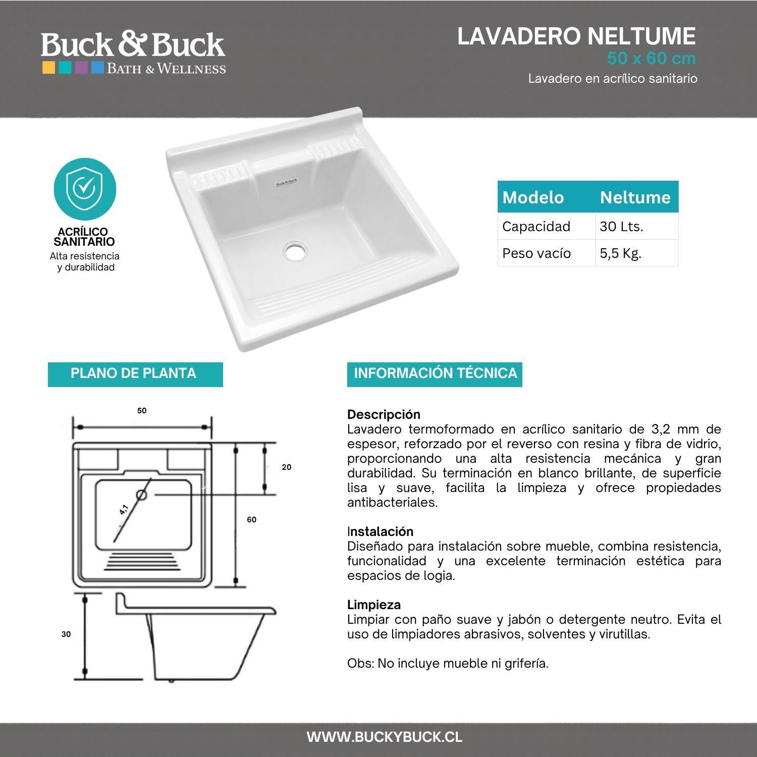 Lavadero de ropa Buck&Buck de 50x60x30cm en acrílico sanitario con jabonera-4