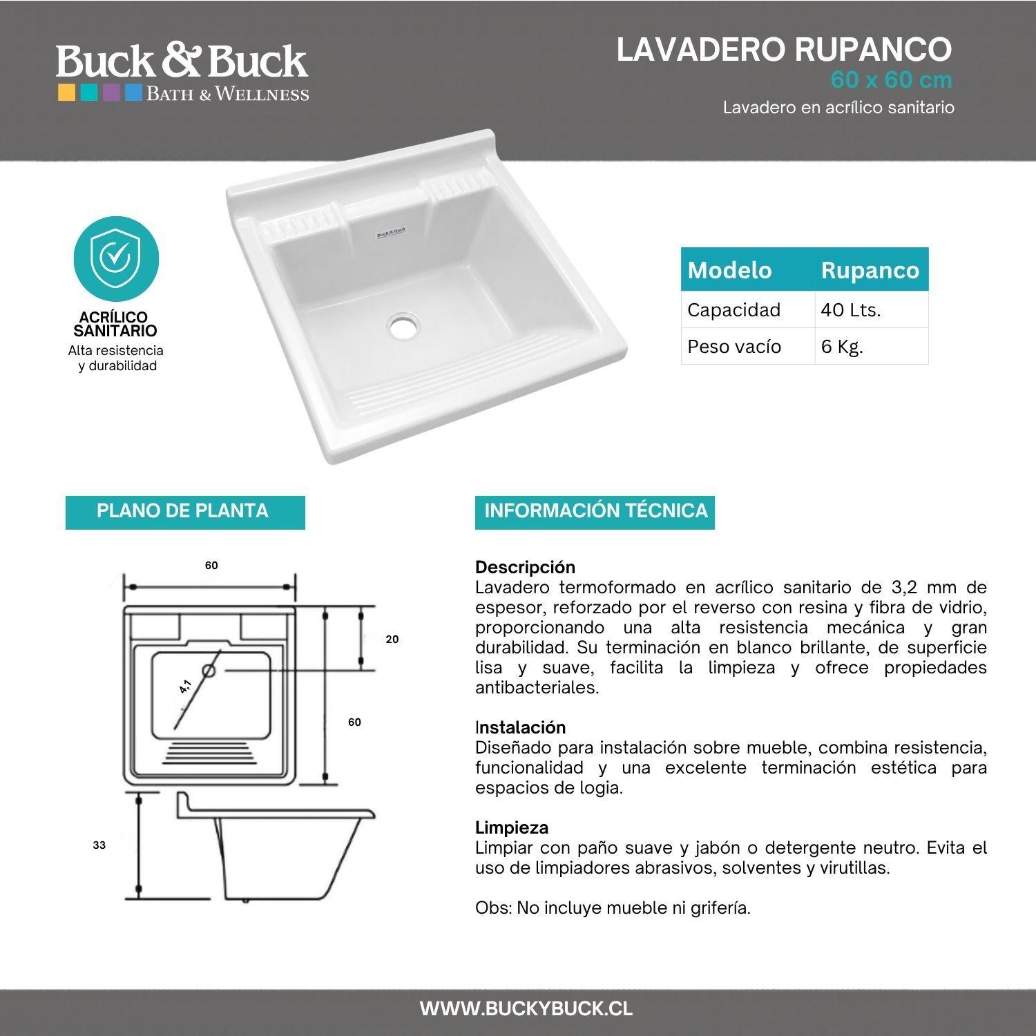 Lavadero de ropa Buck&Buck de 60x60x33cm en acrílico sanitario con jabonera-4