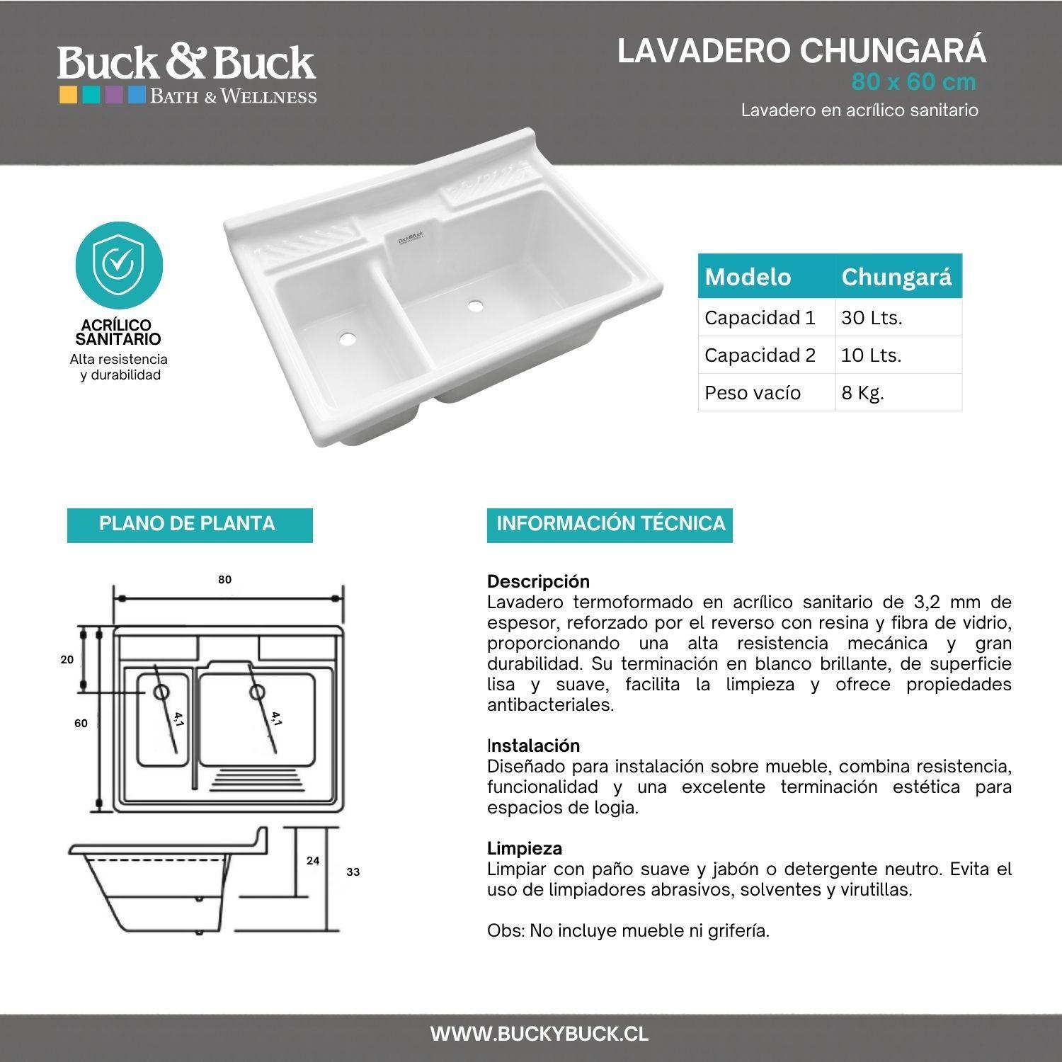 Lavadero ropa doble Buck&Buck de 80x60x33cm en acrílico sanitario con jabonera-4