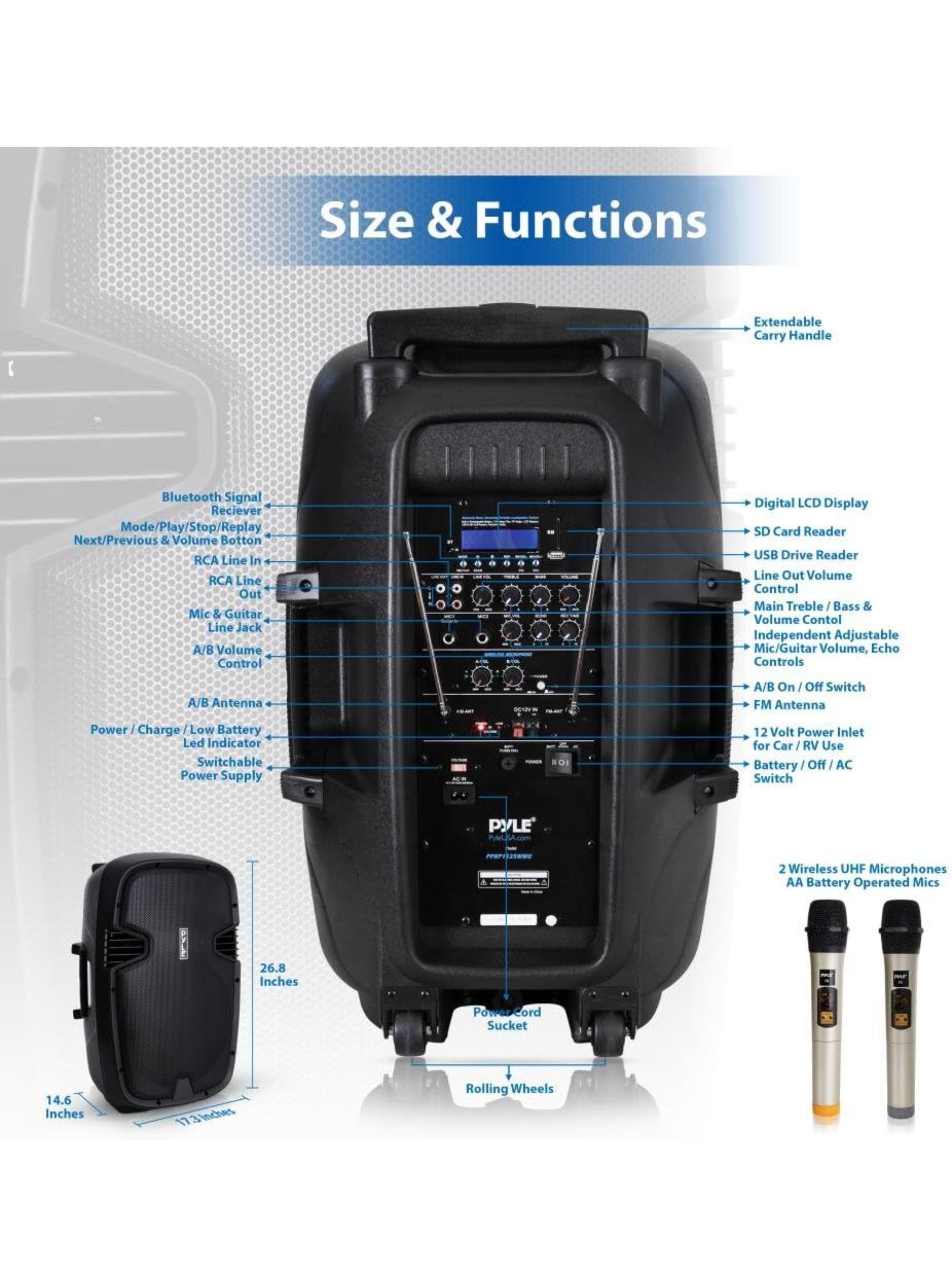 Parlante Karaoke Pyle con Bluetooth dos Microfonos y 15 Pulgadas-1