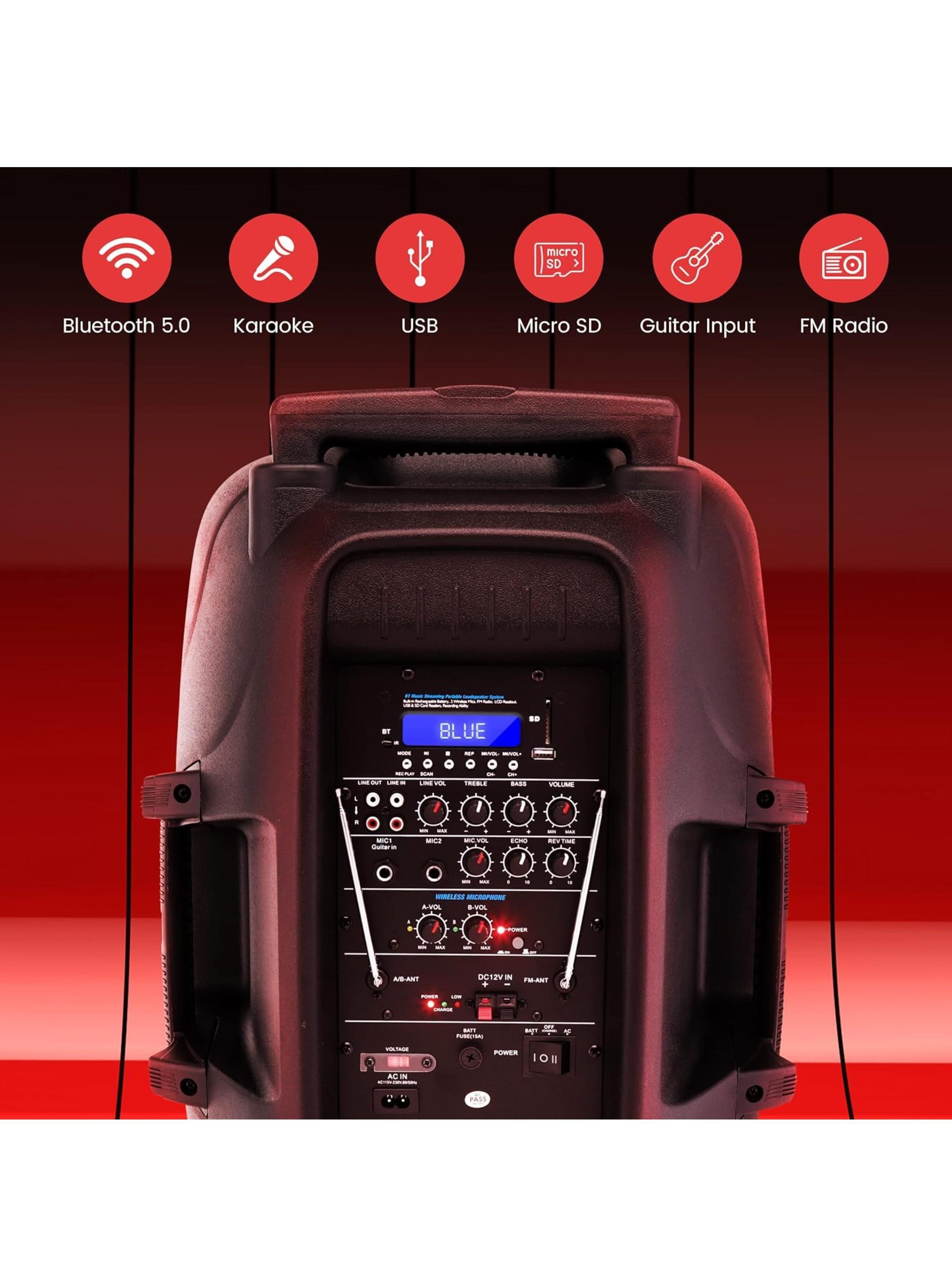 Parlante Karaoke Pyle con Bluetooth dos Microfonos y 15 Pulgadas-4