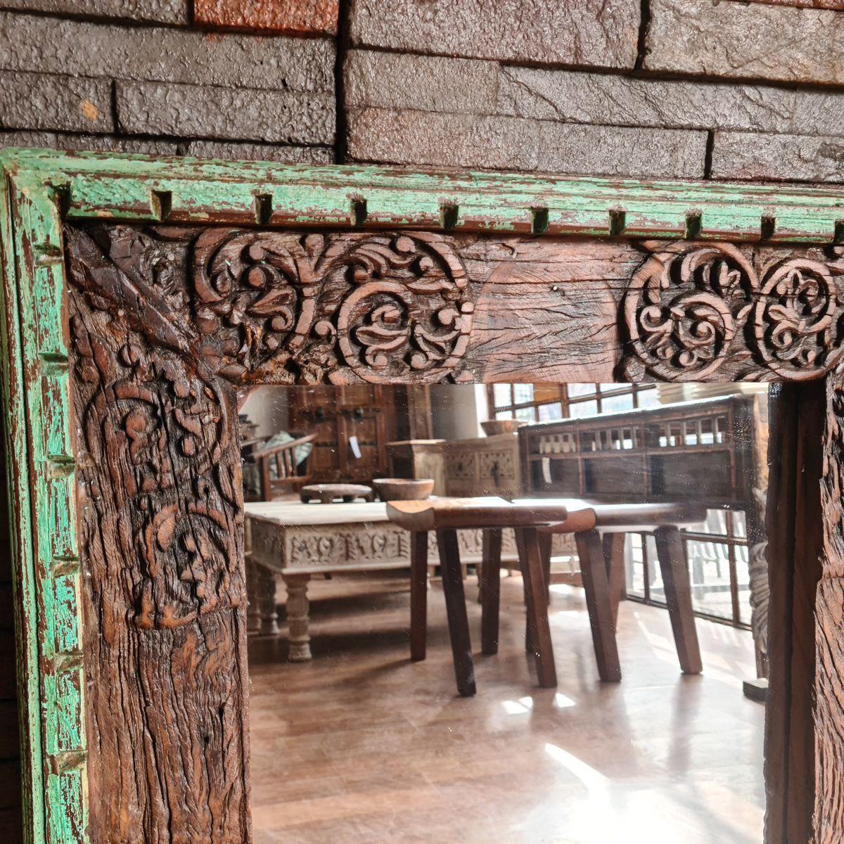 Espejo Herbal ventana original antigua tallada 130x100-2