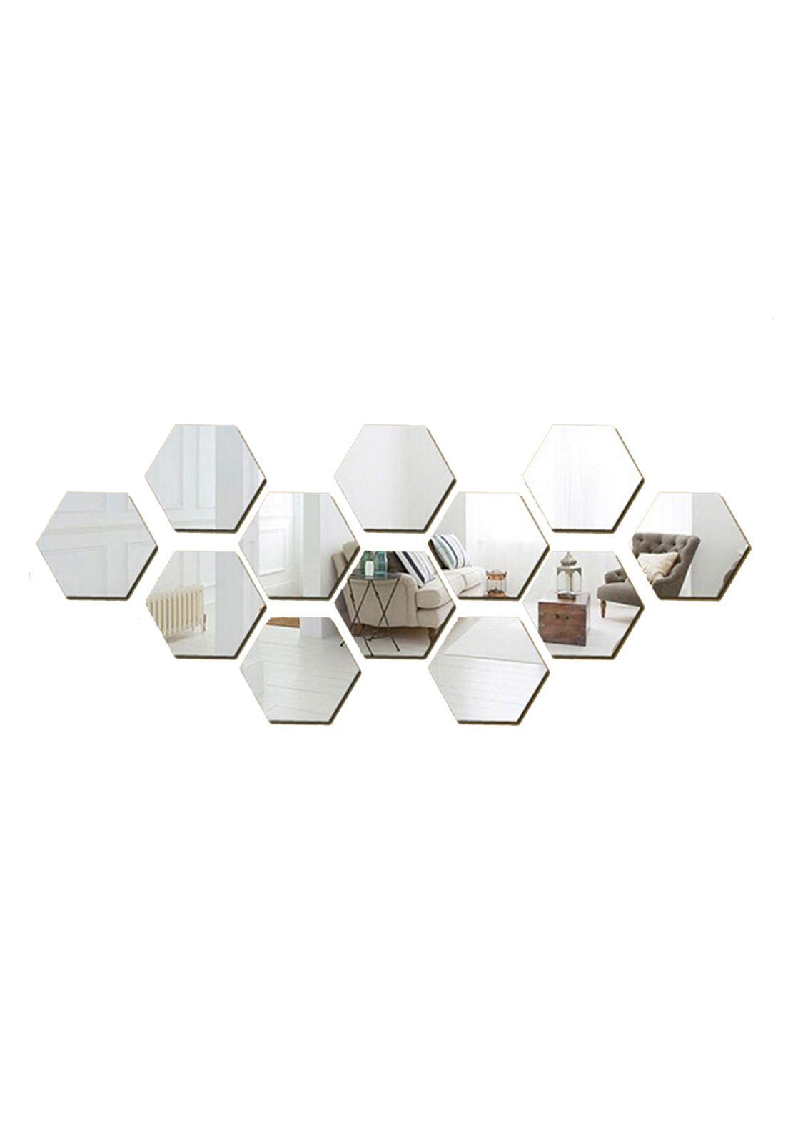 Adhesivo tipo Espejo Hexagonal Plateado (L)-0