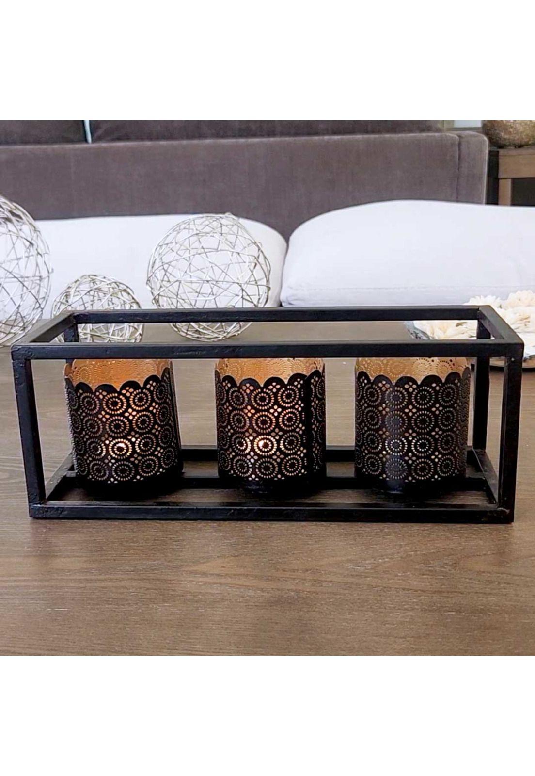 Porta 3 Velas Metal Black-1