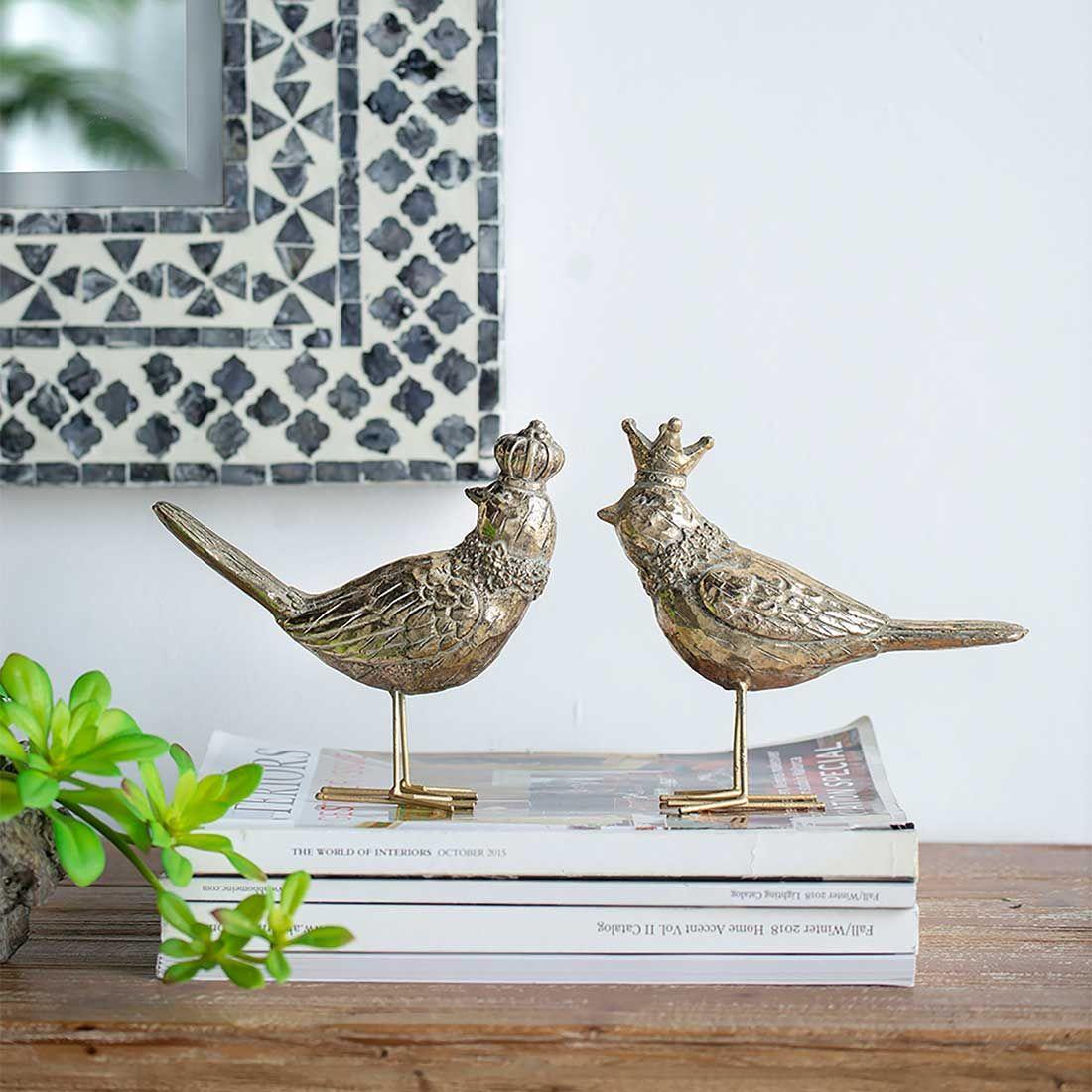 Set de dos esculturas decorativas de pájaros rey y reina-1