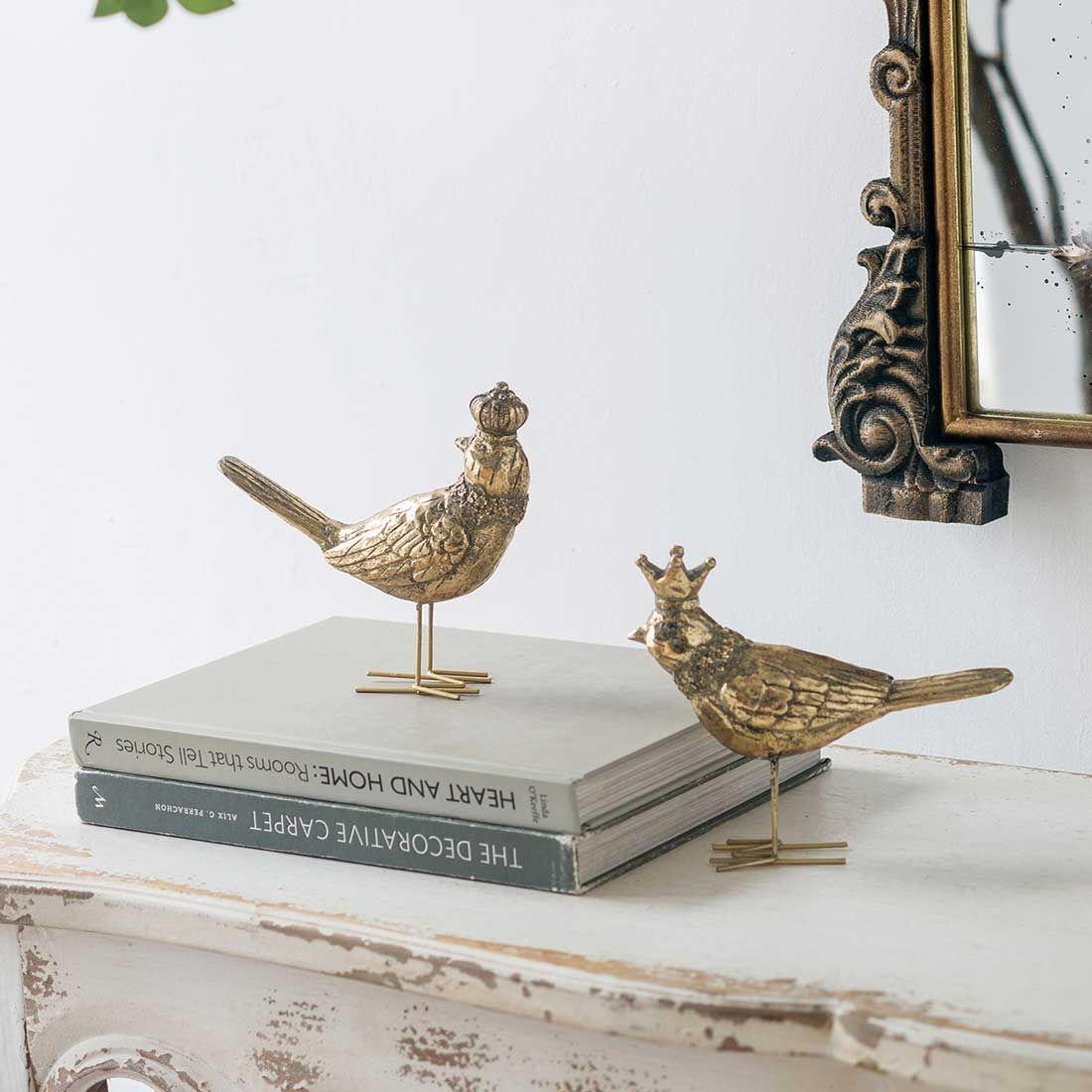 Set de dos esculturas decorativas de pájaros rey y reina-2