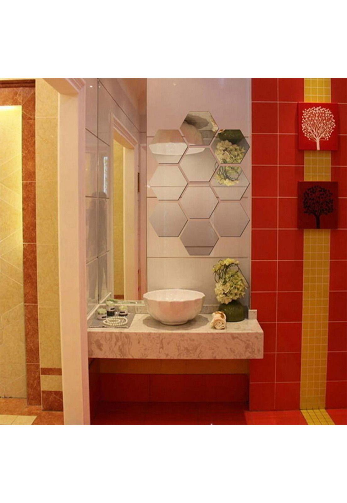 Adhesivo tipo Espejo Hexagonal Plateado XL -3