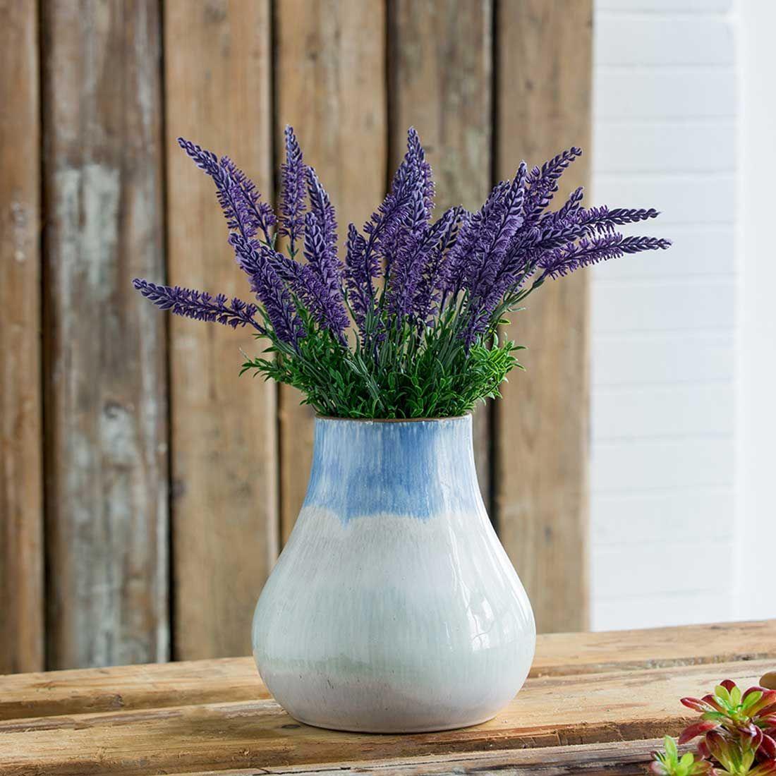 Florero decorativo de cerámica celeste y gris-5