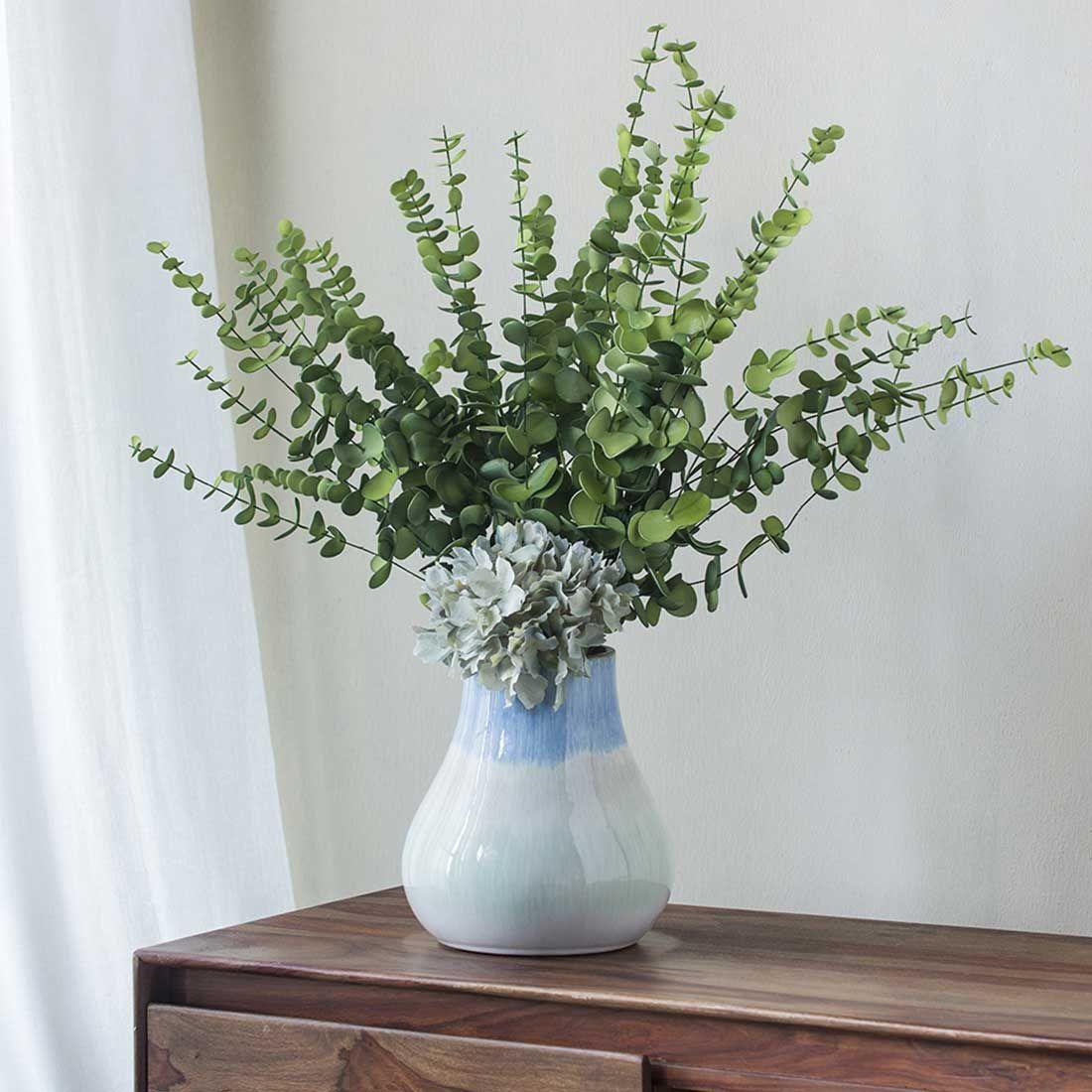 Florero decorativo de cerámica celeste y gris-1