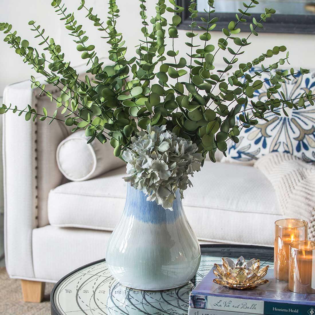 Florero decorativo de cerámica celeste y gris-3