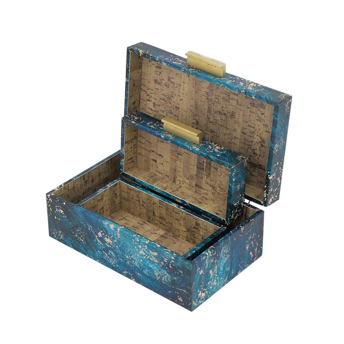Set de 3 cajas decorativas eco cuero Azul-5
